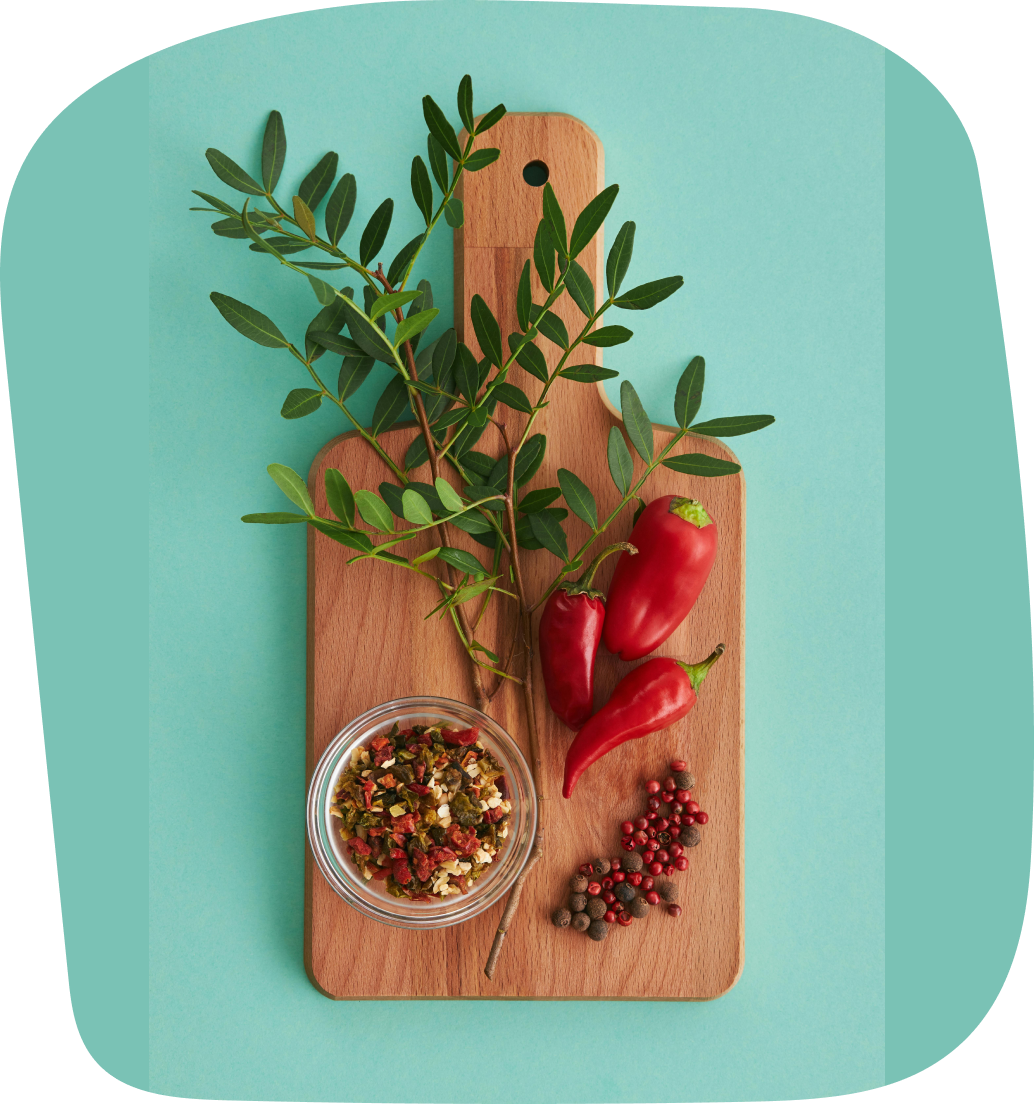 Fresh ingredients arranged on a chopping board
