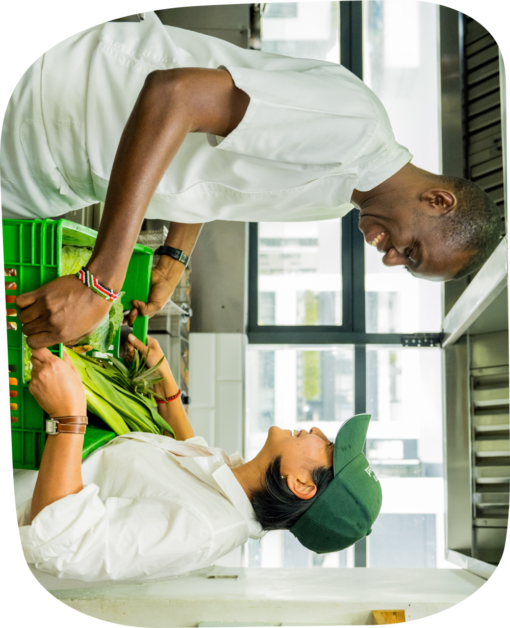 Fresh vegetables handed over in a commercial kitchen